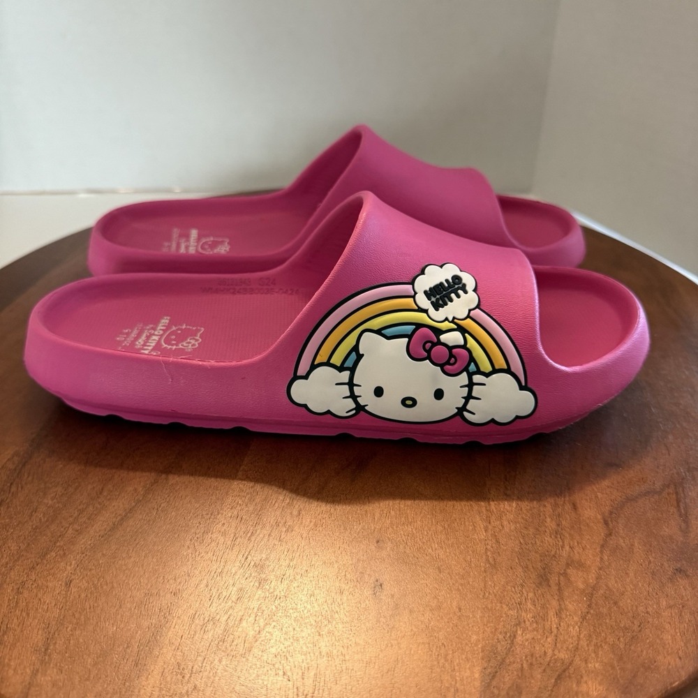 Hello Kitty by Sanrio Logo‎ Bright Pink Adult's Slide Women's Size 9/10 Comfort